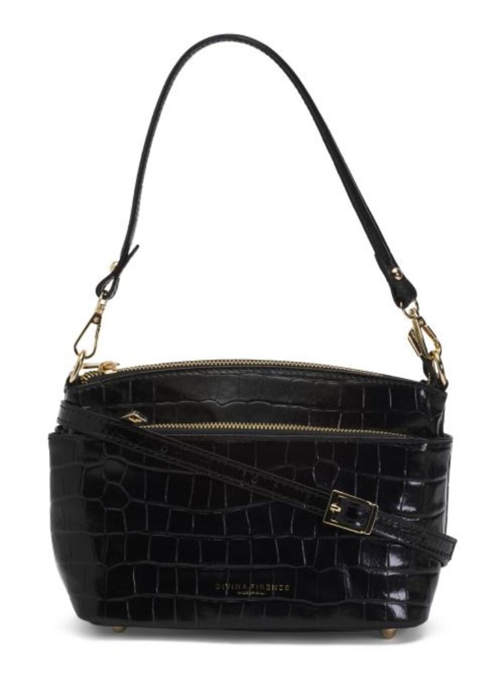 DIVINA FIRENZE Made In Italy Leather Crocodile Triple Entry Small Crossbody